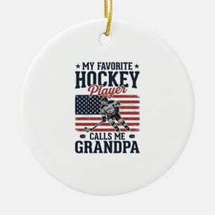 Favourite Hockey Player Calls Me Grandpa Vintage S Ceramic Tree Decoration