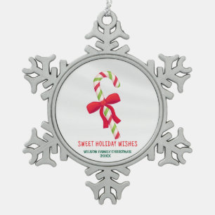 Favourite Icon Personalised Christmas Candy Cane Snowflake Pewter Christmas Ornament