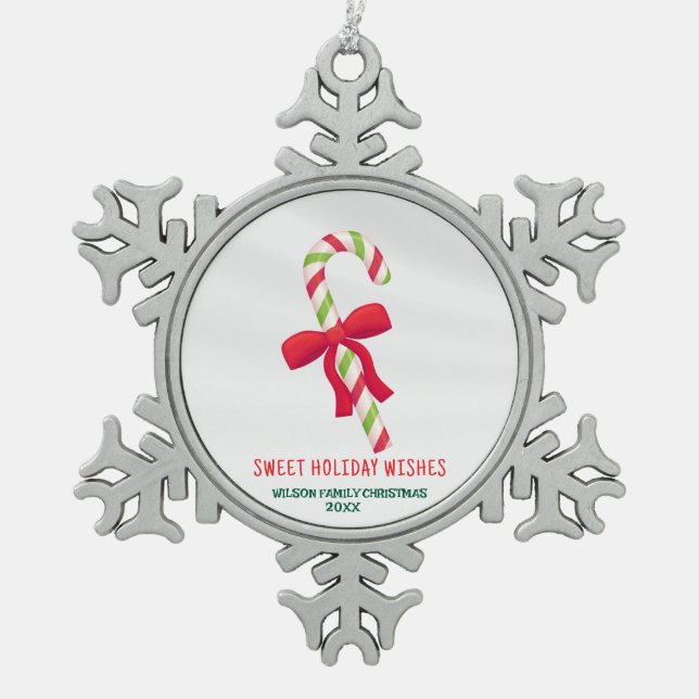 Favourite Icon Personalised Christmas Candy Cane Snowflake Pewter Christmas Ornament (Front)