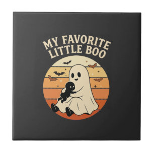 Favourite Little Boo Halloween Ghost Baby Retro Su Tile