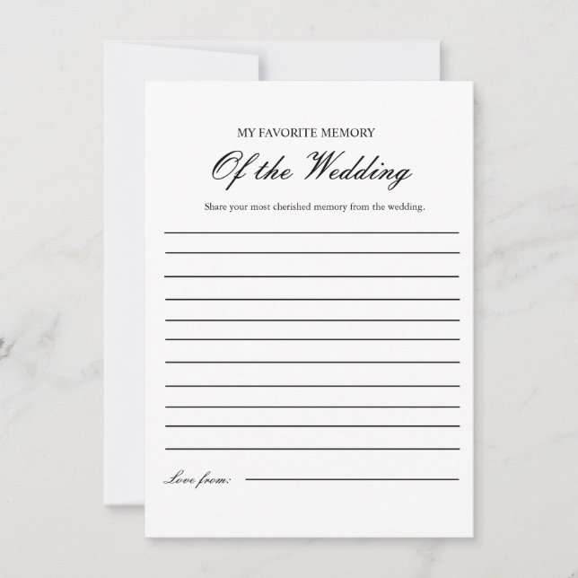 Favourite memory of the wedding Shower Game Card (Front)