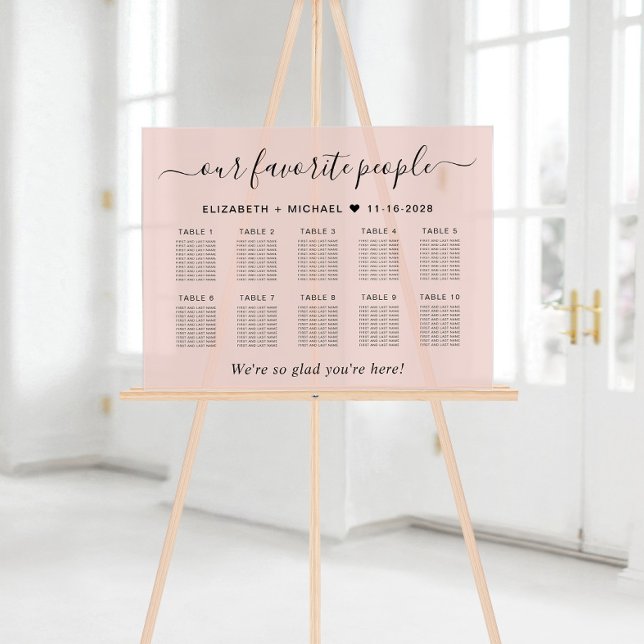 Favourite People 10 Table Pink Wedding Seating Acrylic Sign (Creator Uploaded)