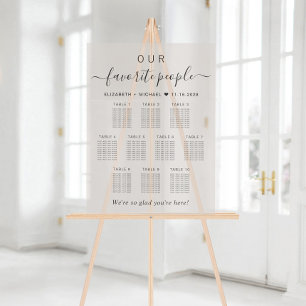 Favourite People 10 Table Taupe Wedding Seating Acrylic Sign