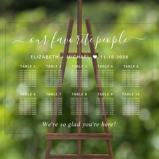Favourite People 10 Table Wedding Seating Clear Acrylic Sign (Creator Uploaded)