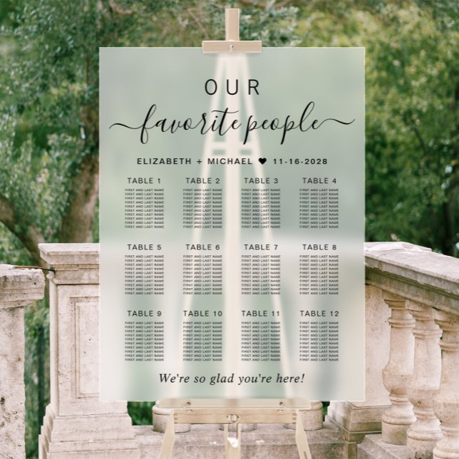 Favourite People 12 Table Frosted Wedding Seating Acrylic Sign (Creator Uploaded)