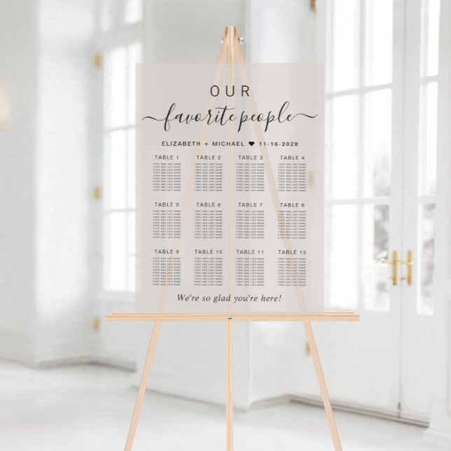 Favourite People 12 Table Taupe Wedding Seating Acrylic Sign (Creator Uploaded)