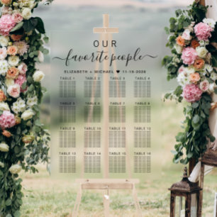 Favourite People 16 Table Wedding Seating Acrylic Sign