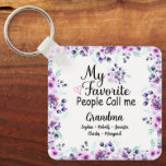 Favourite People Call Me Grandma | Grandkids Name Key Ring<br><div class="desc">What a delightful and personalised gift! This keychain features a beautiful purple floral design, accompanied by the grandkids' names. The keychain is perfect for Grandma to wear while cooking up a storm in the kitchen, and the personalised touch will make her feel loved and cherished. making it a treasured keepsake...</div>