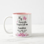 Favourite People Call Me Grandma | Grandkids Name Two-Tone Coffee Mug<br><div class="desc">Personalised Grandma,  Nana,  Gigi,  grannie or Granny With Kid's Names,  Pink Flower Grandma Mug,  Rose Flower Mug,  Custom Grandkids Name Mug.</div>