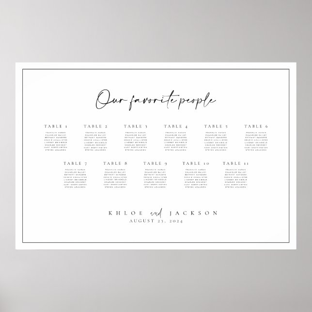 Favourite People Minimal Wedding Seating Chart (Front)