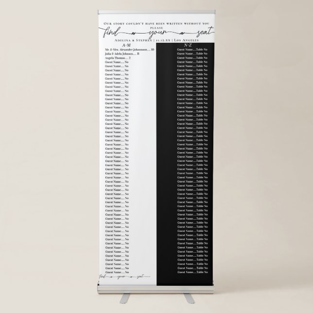 Favourite People Wedding Alphabetic Seating Chart Retractable Banner (Front)