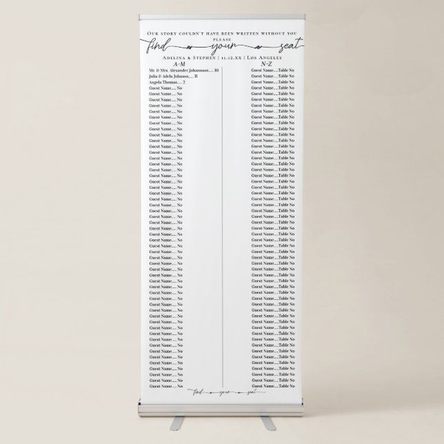 Favourite People Wedding Alphabetic Seating Chart Retractable Banner (Front)