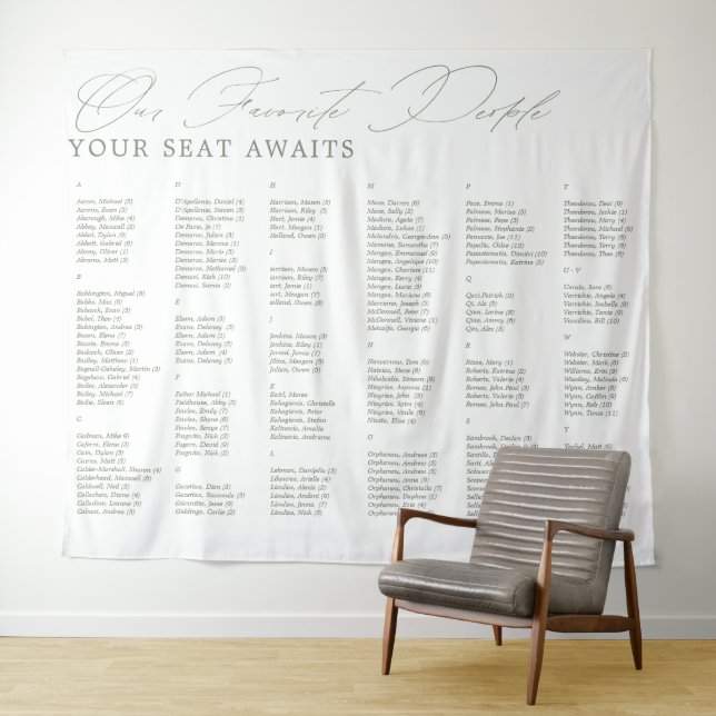Favourite People Wedding Alphabetic Seating Chart  Tapestry (In Situ (Horizontal))