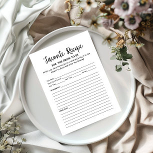 Favourite recipe for the  bridal shower Game card