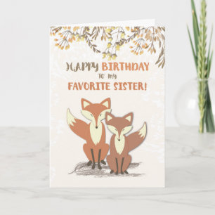 Favourite Sister Birthday Foxes, Leaves on Branche Card
