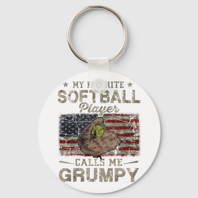 Favourite Softball Player Calls Me Grumpy Father's Key Ring (Front)