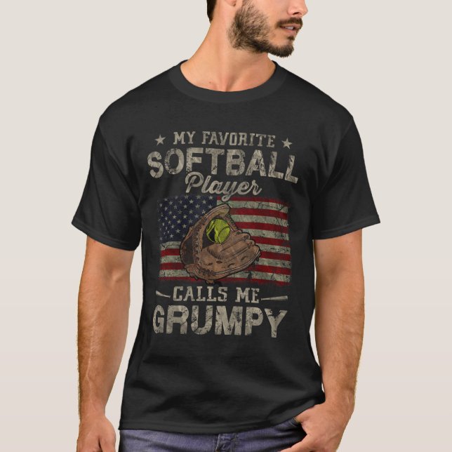 Favourite Softball Player Calls Me Grumpy Father's T-Shirt (Front)