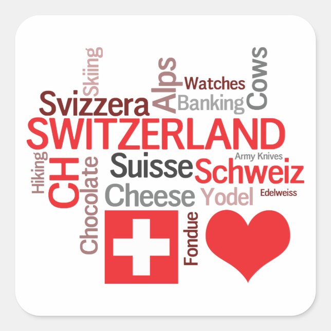 Favourite Swiss Things - I Love Switzerland Square Sticker (Front)