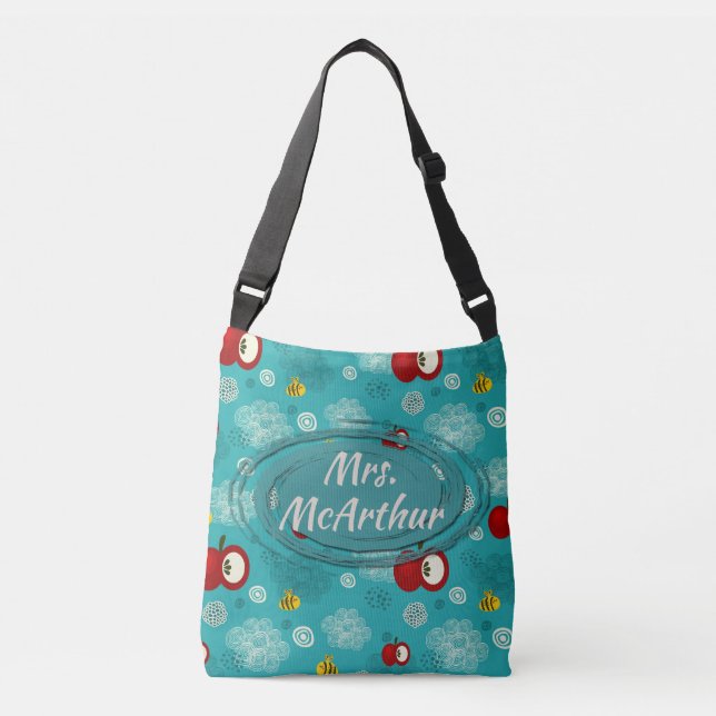 Favourite Teacher | Apple Buzzin Bee Personalised Crossbody Bag (Front)