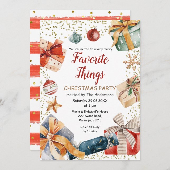 Favourite Things Christmas Exchange Gift Party  Invitation (Front/Back)