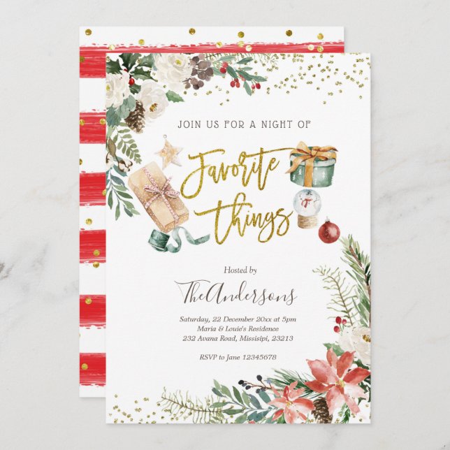 Favourite Things Christmas Exchange Gift Party Invitation (Front/Back)