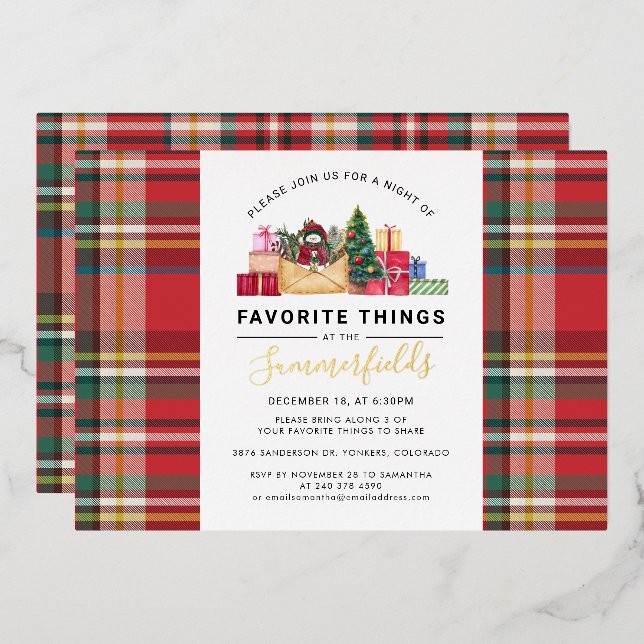 Favourite Things Christmas Family Event Gold Foil Holiday Card (Front/Back)