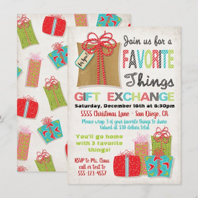 Favourite things Christmas Gift Exchange Invitation (Front/Back)