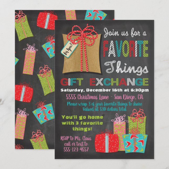 Favourite things Christmas Gift Exchange Invitation (Front/Back)