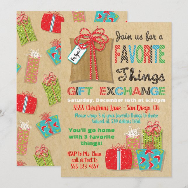 Favourite things Christmas Gift Exchange Invitation (Front/Back)