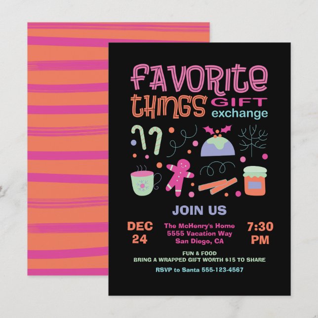 Favourite Things Christmas Gift Exchange Party Inv Invitation (Front/Back)