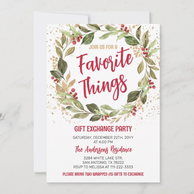 Favourite Things Christmas Holiday Party Invitation (Front)