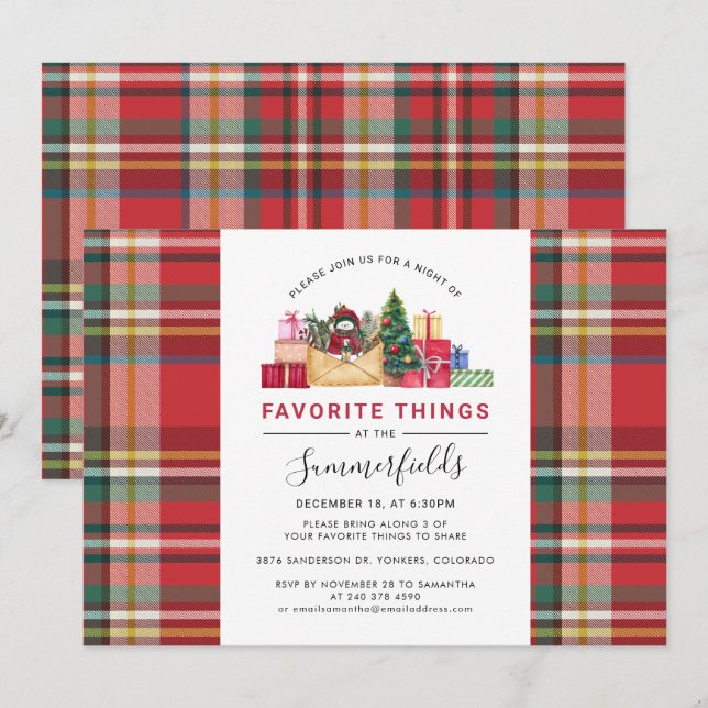 Favourite Things Christmas Holiday Team Gift Swap Invitation (Front/Back)