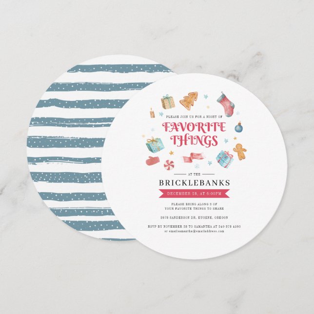 Favourite Things Christmas Holidays Watercolor Invitation (Front/Back)