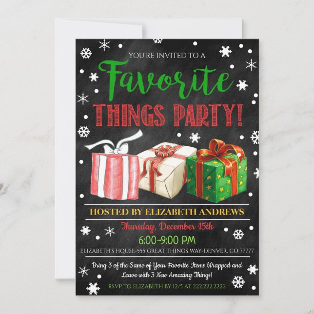 Favourite Things Exchange Party Invitation (Front)
