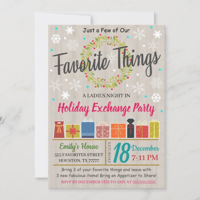Favourite Things Exchange Party Invitation (Front)
