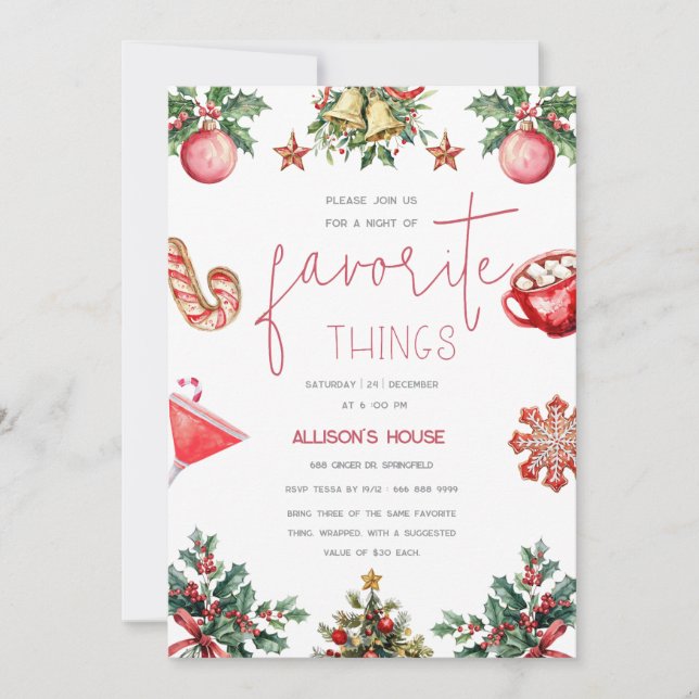 Favourite Things Friend Holiday Party Invitation (Front)