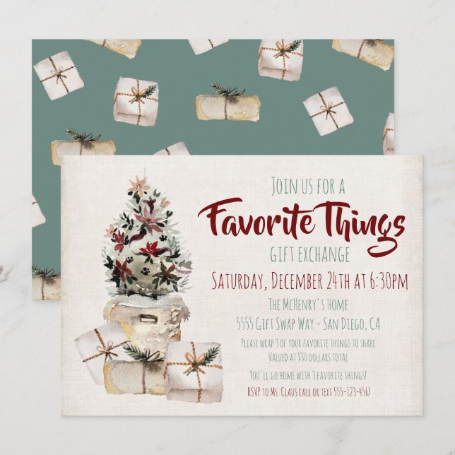 Favourite Things Gift Exchange brown paper package Invitation (Front/Back)