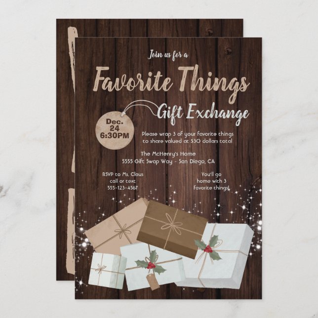Favourite Things Gift Exchange brown paper package Invitation (Front/Back)