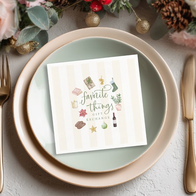 Favourite Things Gift Exchange Christmas Party Napkin (Shown on a Standard Cocktail)