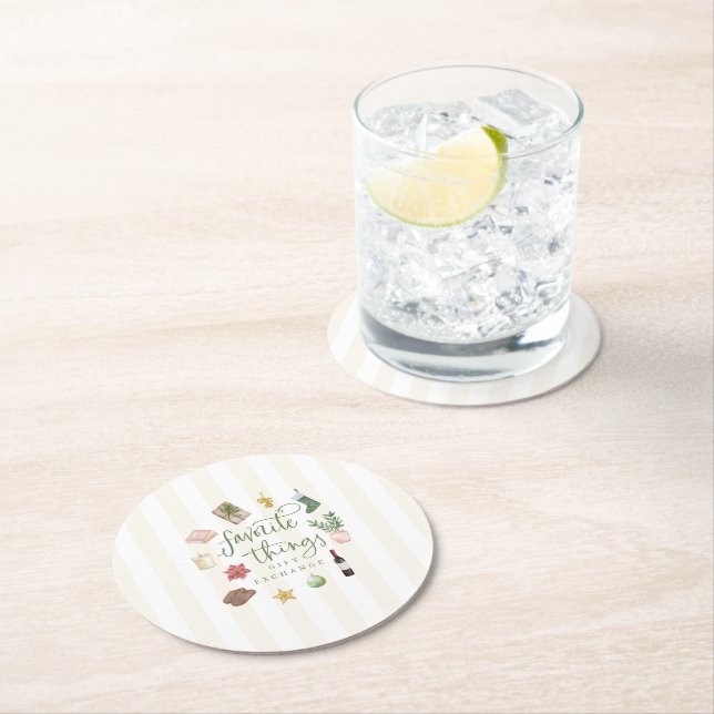 Favourite Things Gift Exchange Christmas Party Round Paper Coaster (Insitu)