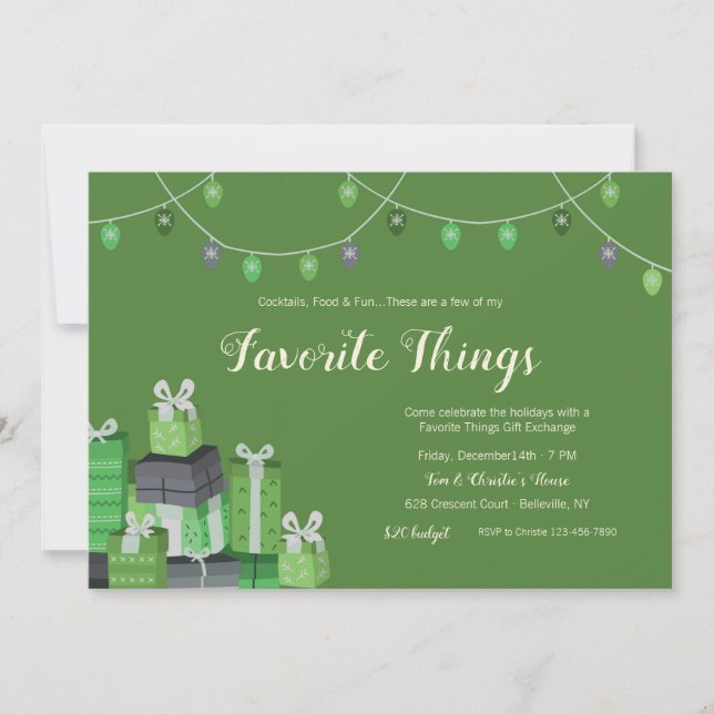 Favourite Things Gift Exchange Green Invitation (Front)