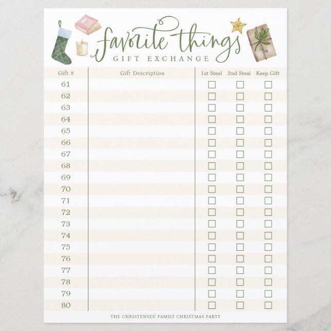 Favourite Things Gift Exchange Tracker #61-80 (Front)