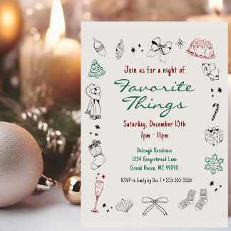 Favourite Things Hand Drawn Christmas Party  Holiday Card