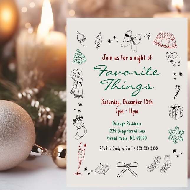 Favourite Things Hand Drawn Christmas Party  Holiday Card (Creator Uploaded)
