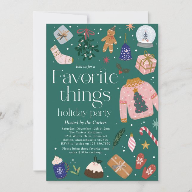 Favourite Things Holiday Gift Exchange Party Invitation (Front)