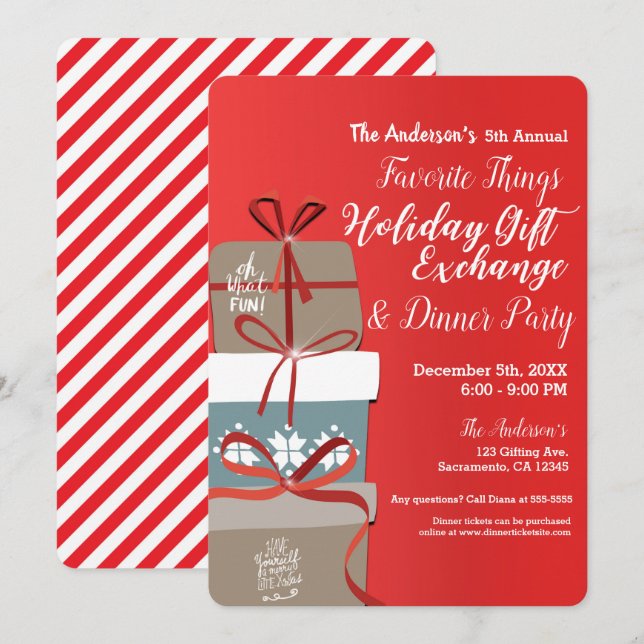 Favourite Things Holiday Gift Exchange Party Invitation (Front/Back)