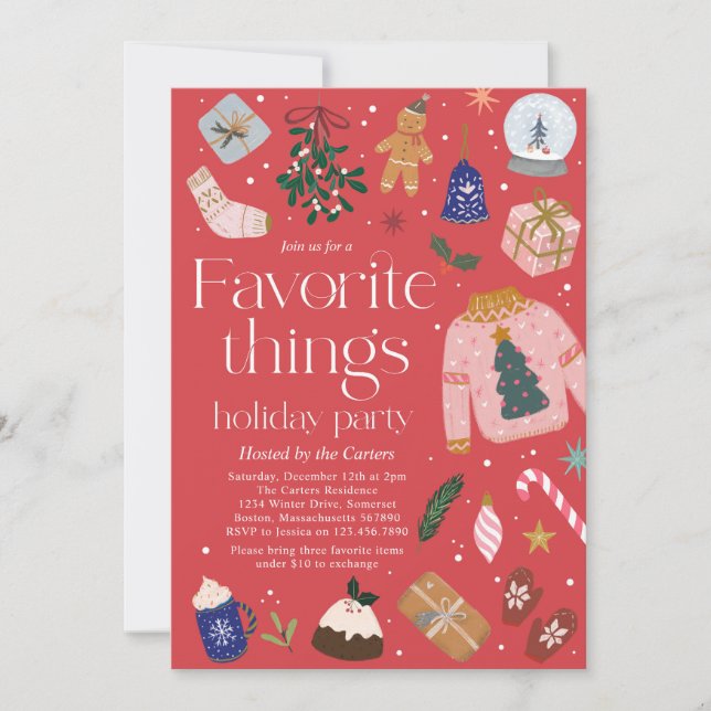 Favourite Things Holiday Gift Exchange Party Invitation (Front)