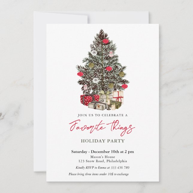 Favourite Things Holiday gift swap party Invitatio Invitation (Front)