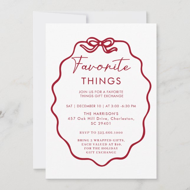 Favourite Things Holiday Party - Cute and Festive  Invitation (Front)