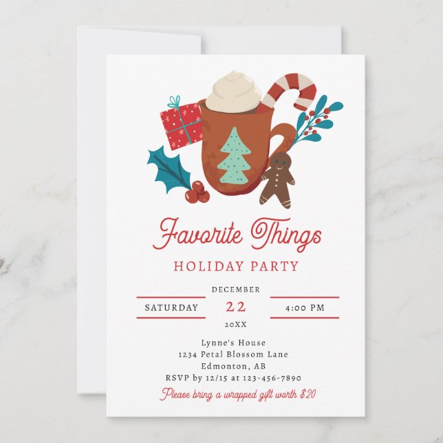Favourite Things Holiday Party Gift Exchange Invitation (Front)
